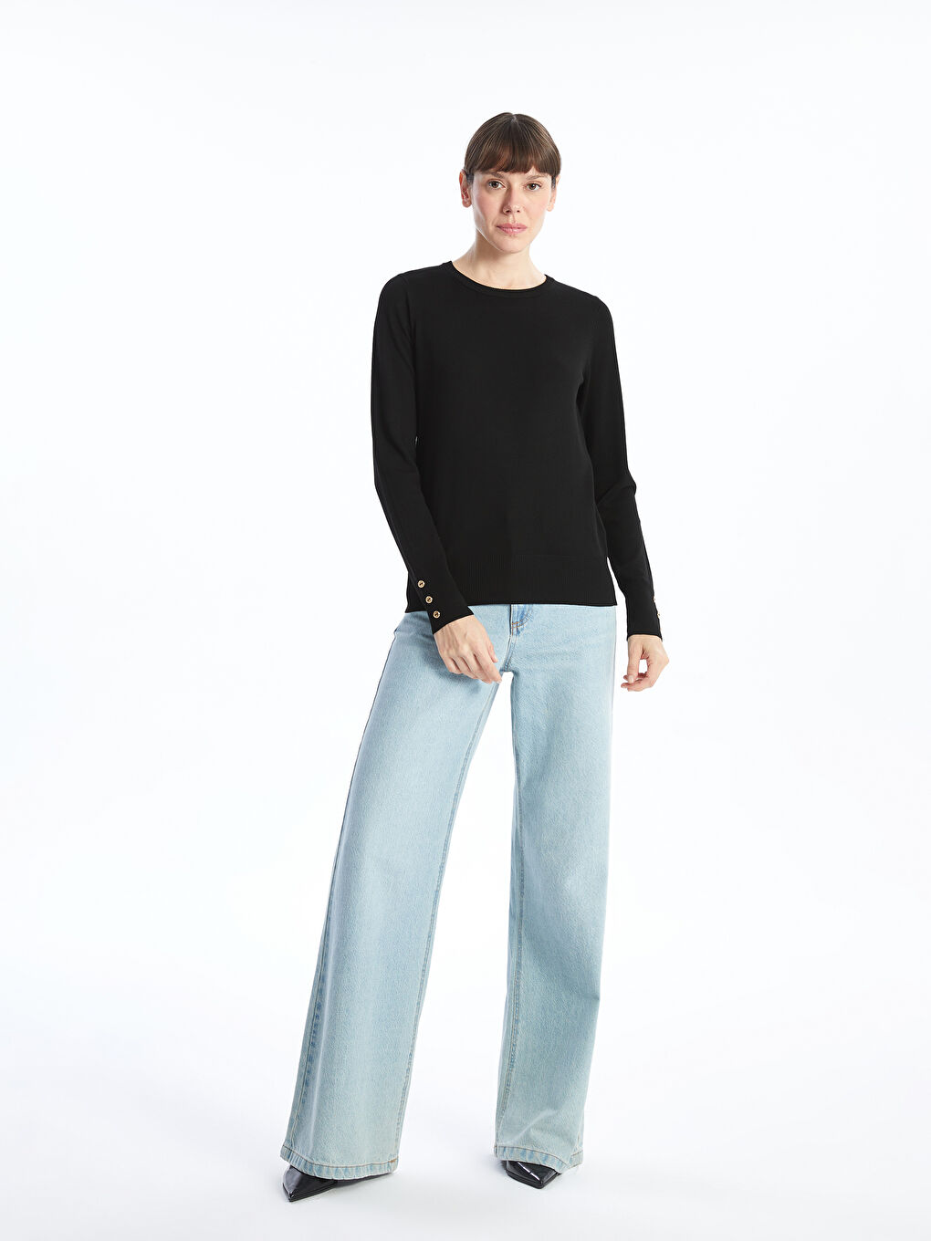 LCWAIKIKI Basic Crew Neck Plain Long Sleeve Women's Knitwear Sweater -W49144Z8-CVL