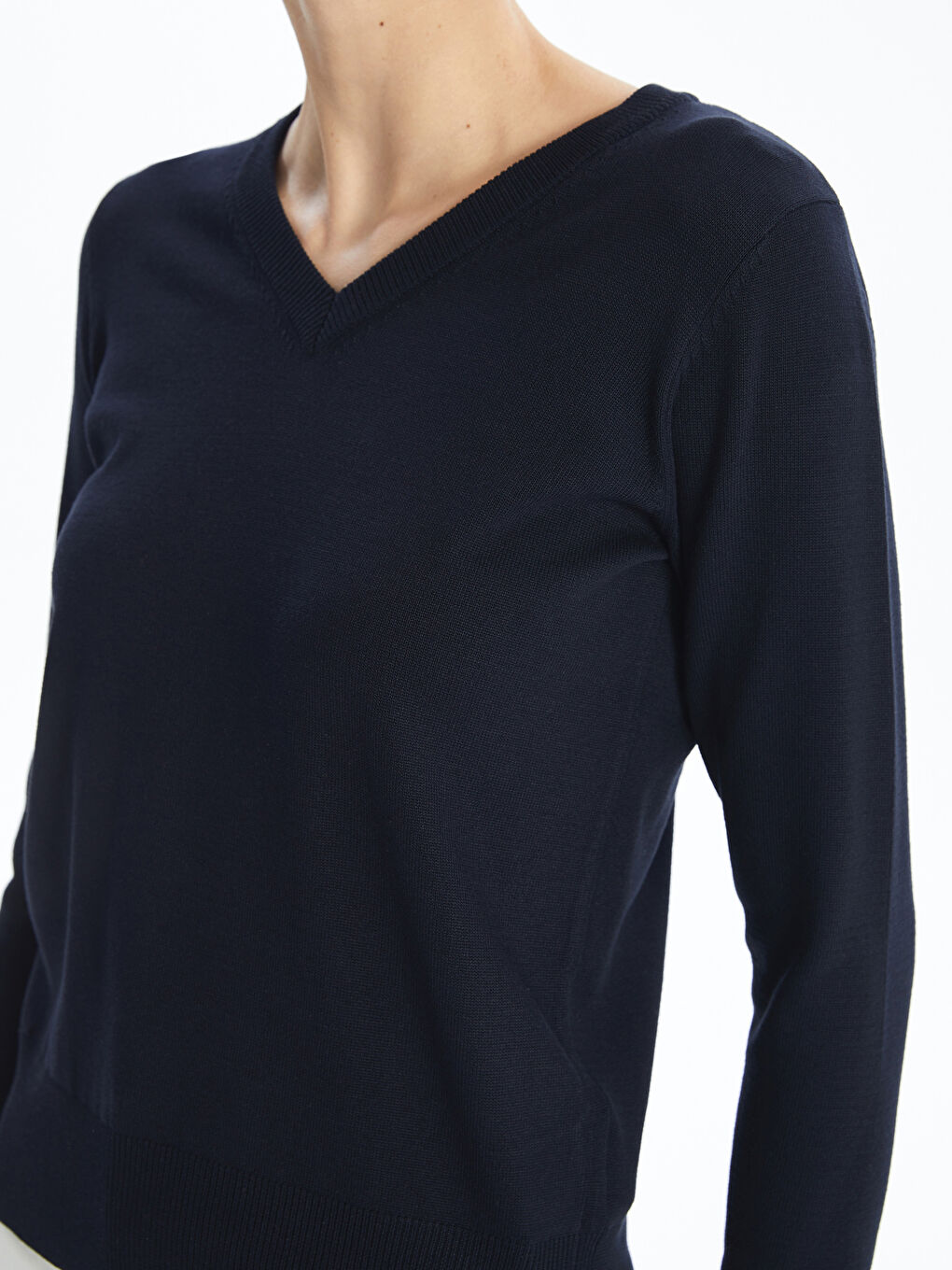 V-Ausschnitt Damen Strickpullover-3