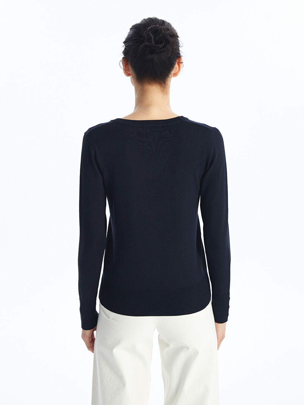 V-Ausschnitt Damen Strickpullover-4