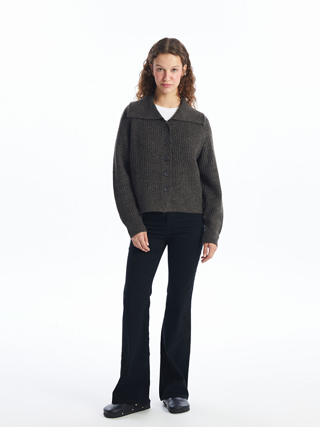 LC Waikiki Jacket Collar Straight Long Sleeve Women Knitwear Cardigan -W49155Z8-D3G