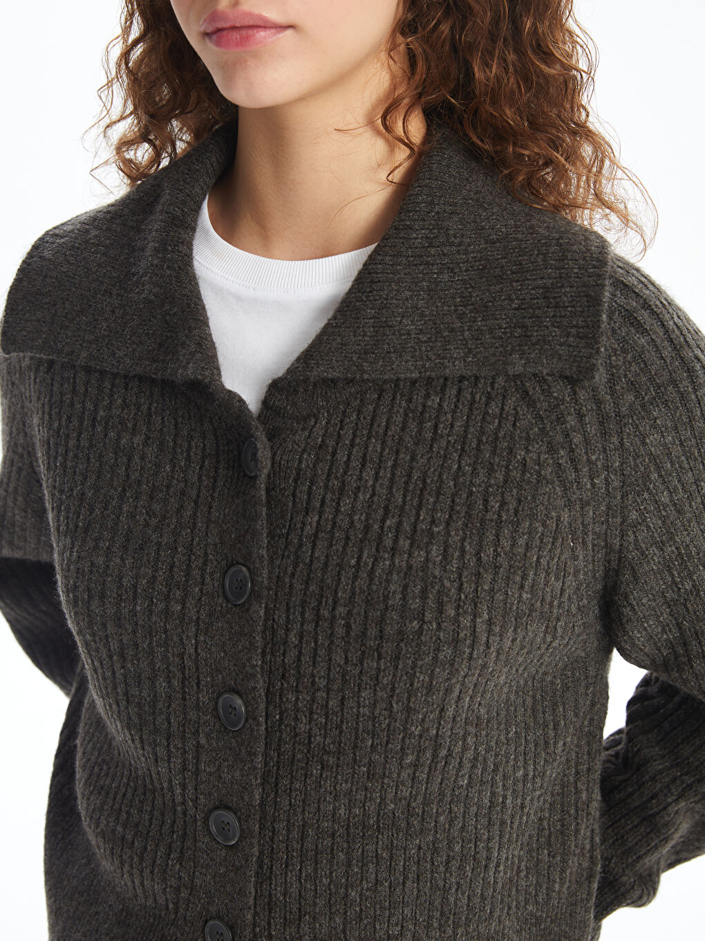 LC Waikiki Jacket Collar Straight Long Sleeve Women Knitwear Cardigan -W49155Z8-D3G