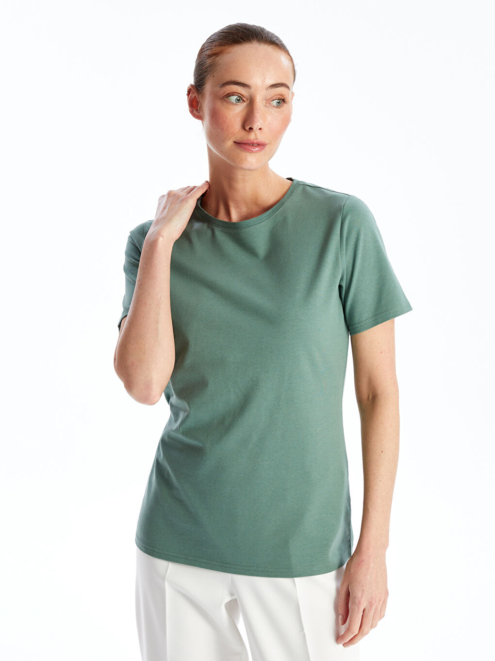 Crew Neck Plain Short Sleeve Women's T-Shirt