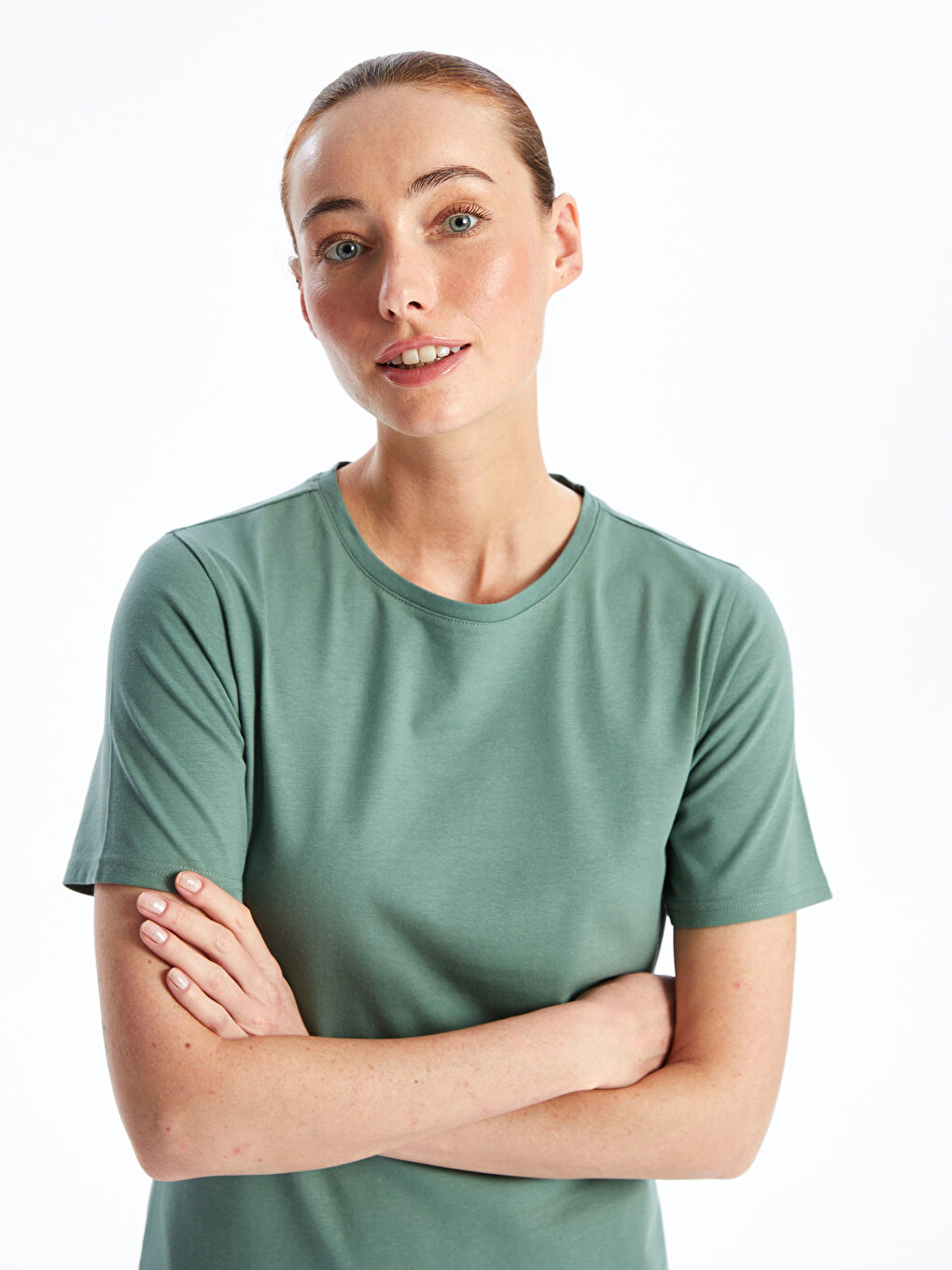 Crew Neck Plain Short Sleeve Women's T-Shirt-1