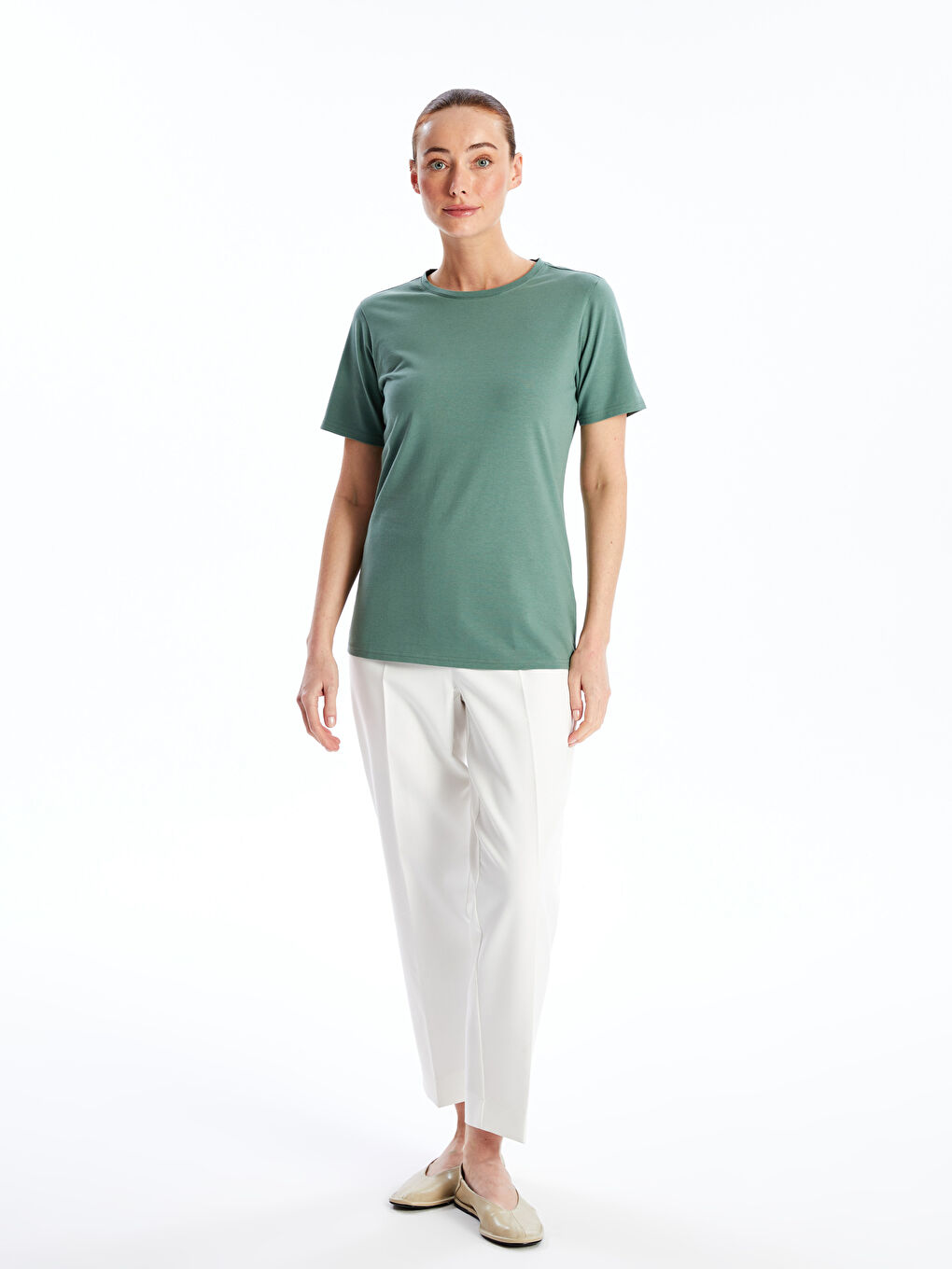 Crew Neck Plain Short Sleeve Women's T-Shirt-2