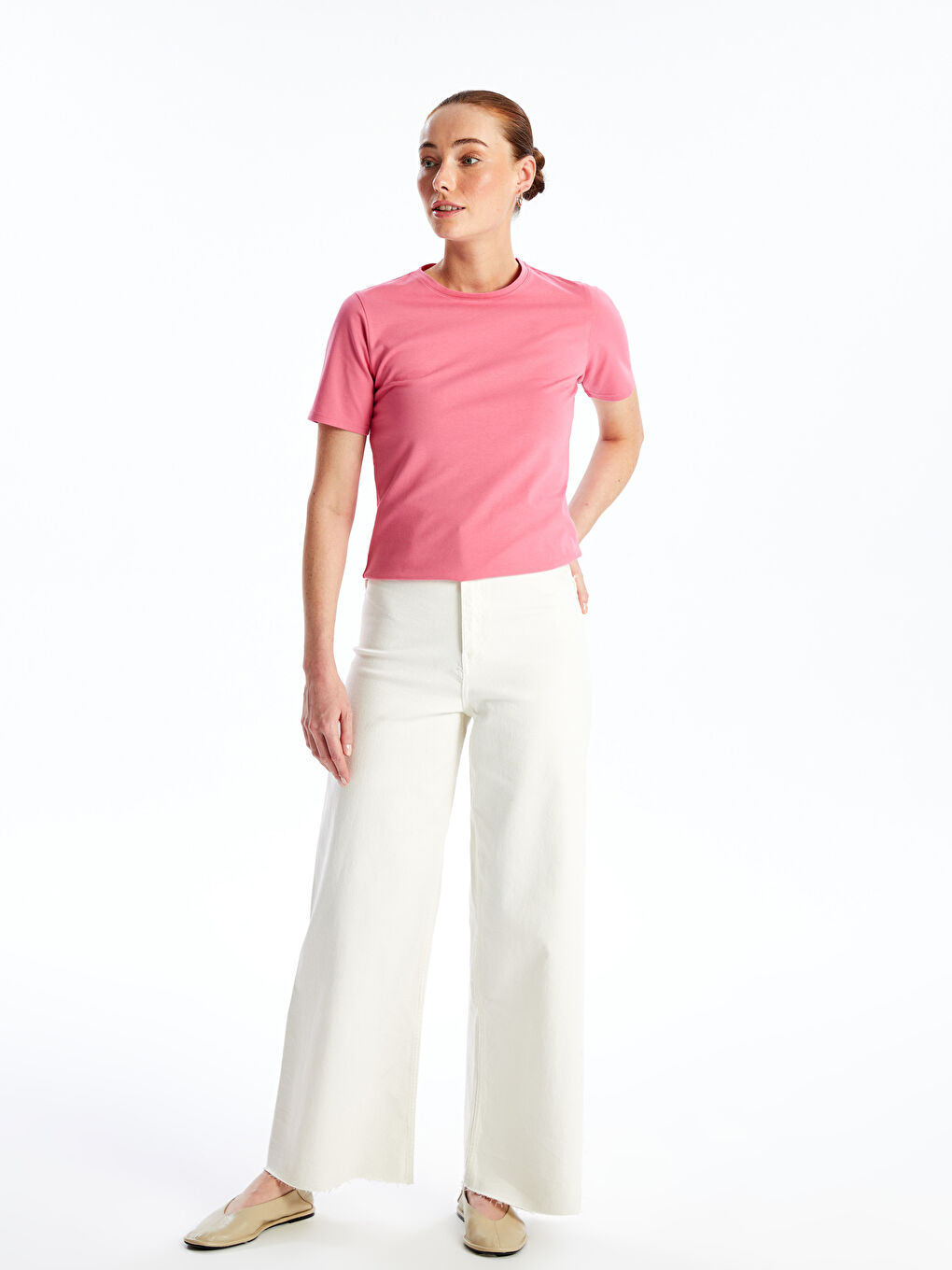 Crew Neck Plain Short Sleeve Women's T-Shirt-2