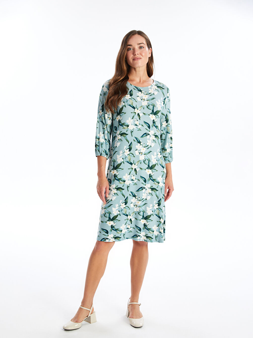LCW Grace Crew Neck Floral Women's Dress -W49213Z8-LRL