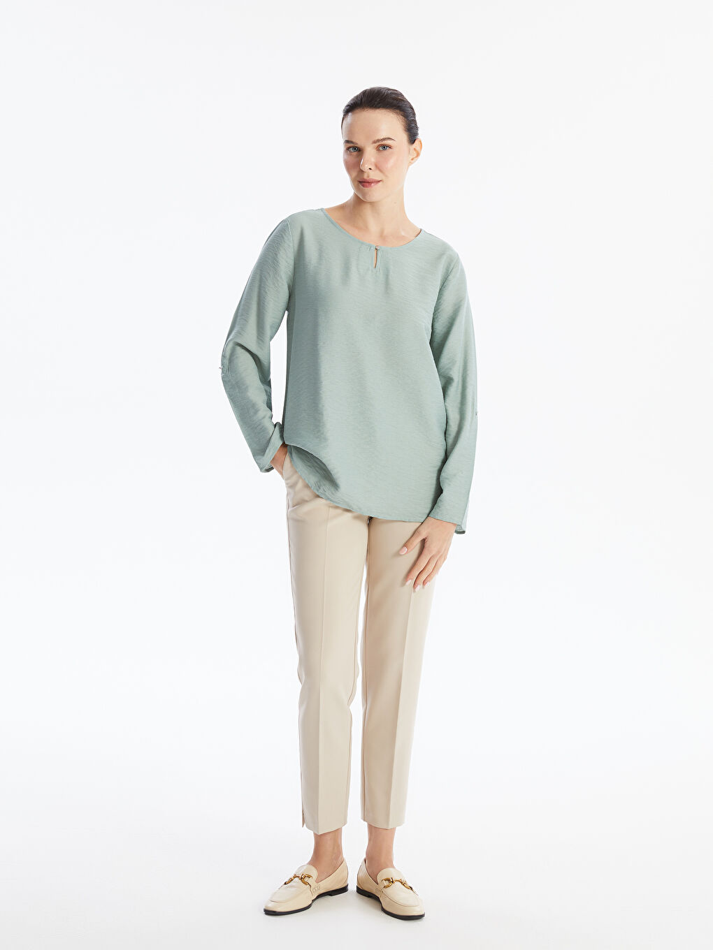 Crew Neck Plain Long Sleeve Women's Blouse -W49217Z8-GBZ