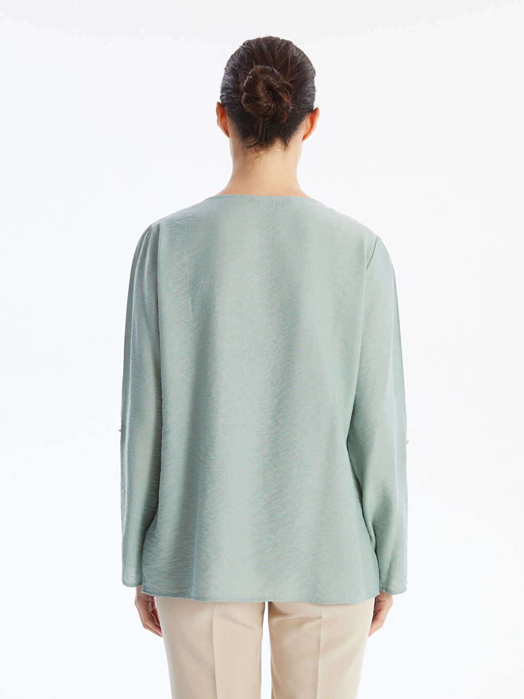 Crew Neck Plain Long Sleeve Women's Blouse -W49217Z8-GBZ