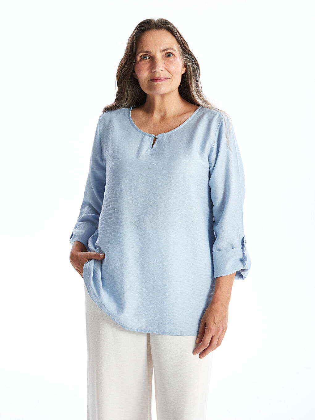 Crew Neck Plain Long Sleeve Women's Blouse -W49217Z8-PPZ