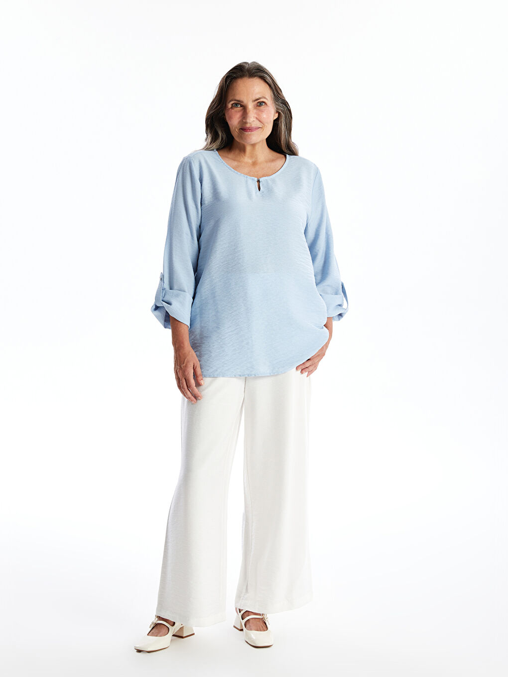Crew Neck Plain Long Sleeve Women's Blouse -W49217Z8-PPZ