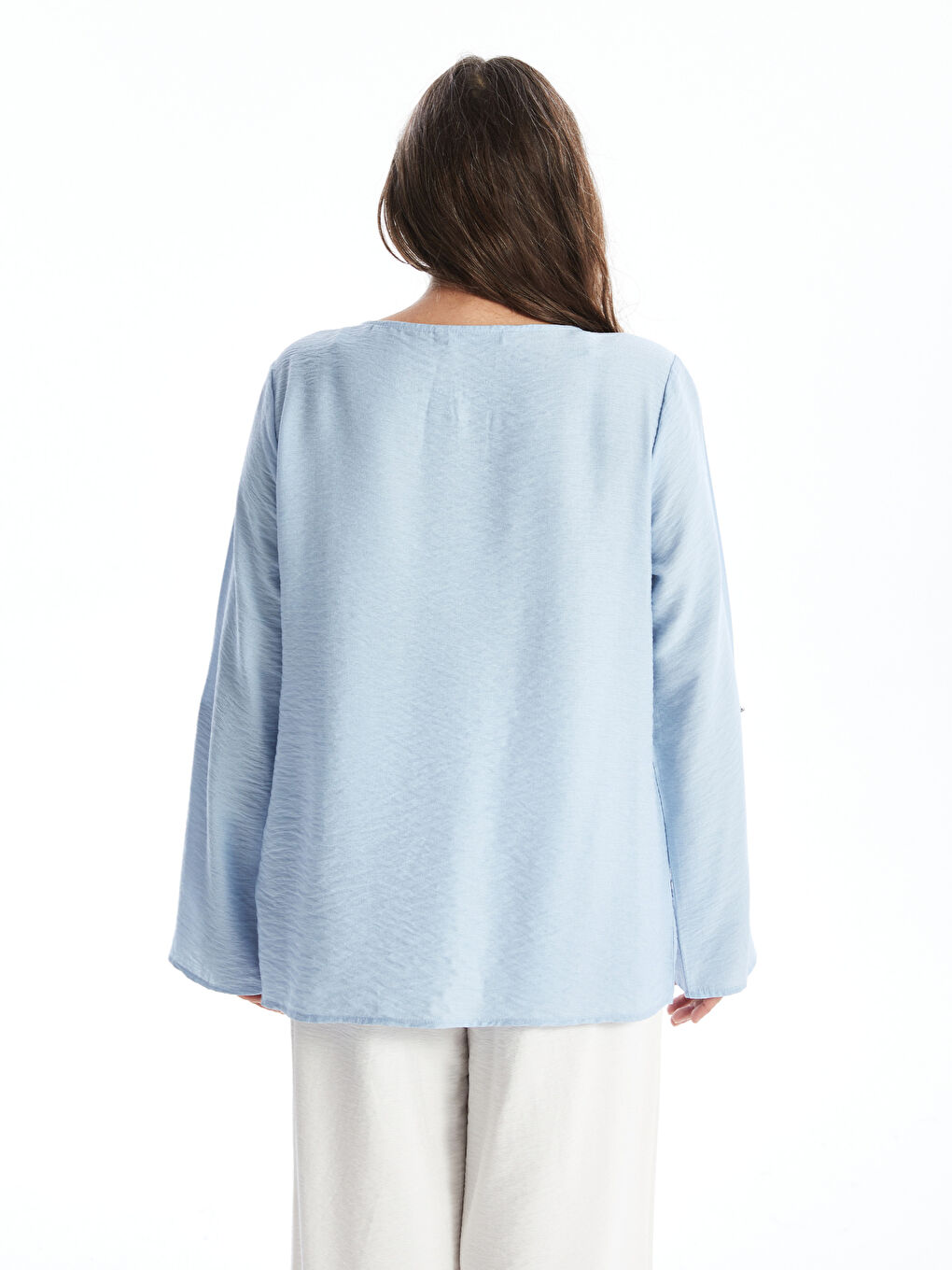 Crew Neck Plain Long Sleeve Women's Blouse -W49217Z8-PPZ