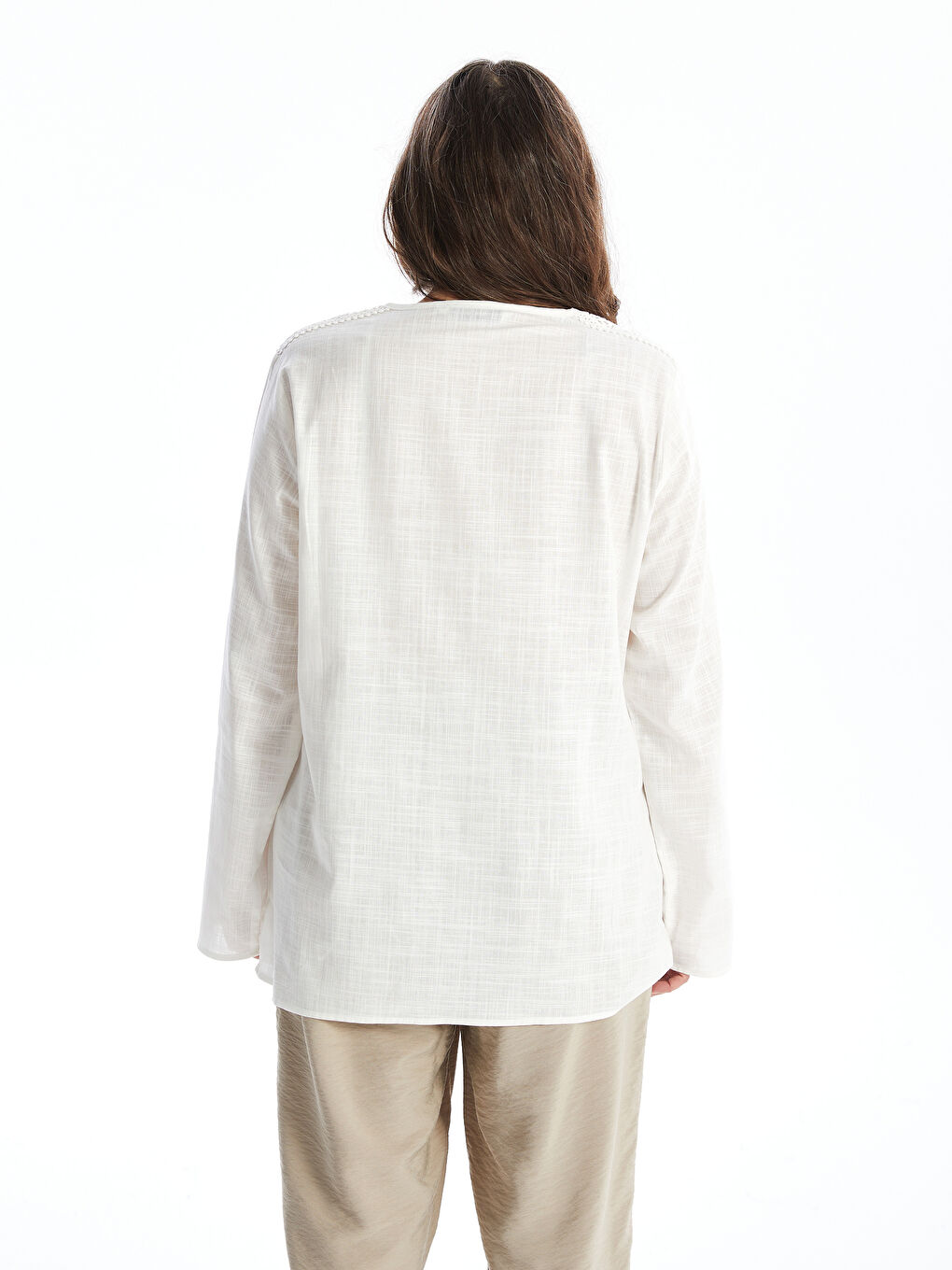 LCW Grace Kerbausschnitt Selbstgemustert Langarm Bluse für Damen -W49218Z8-EEW