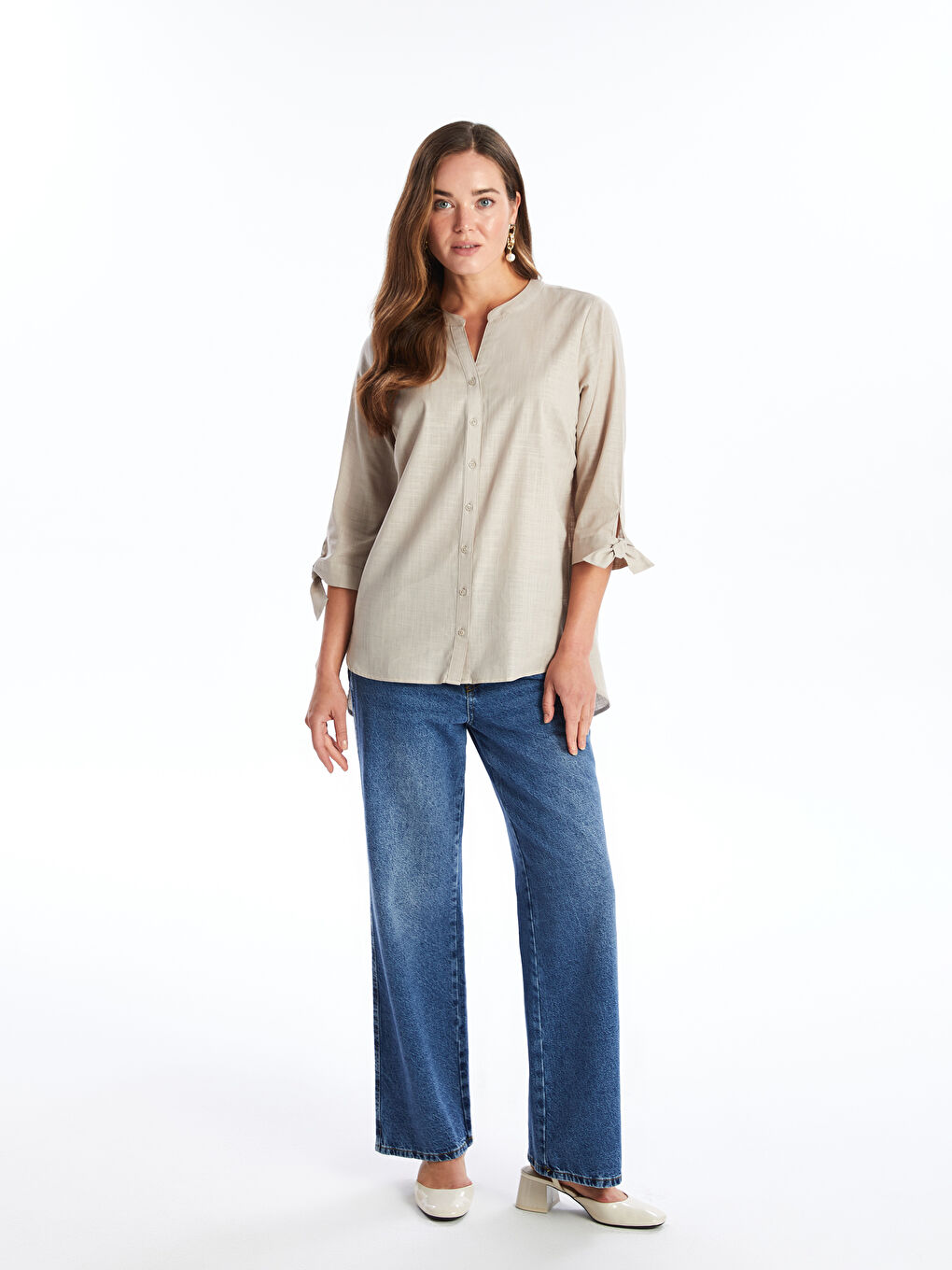 LCW Grace Women's Notch Neck Plain Blouse -W49220Z8-FJS
