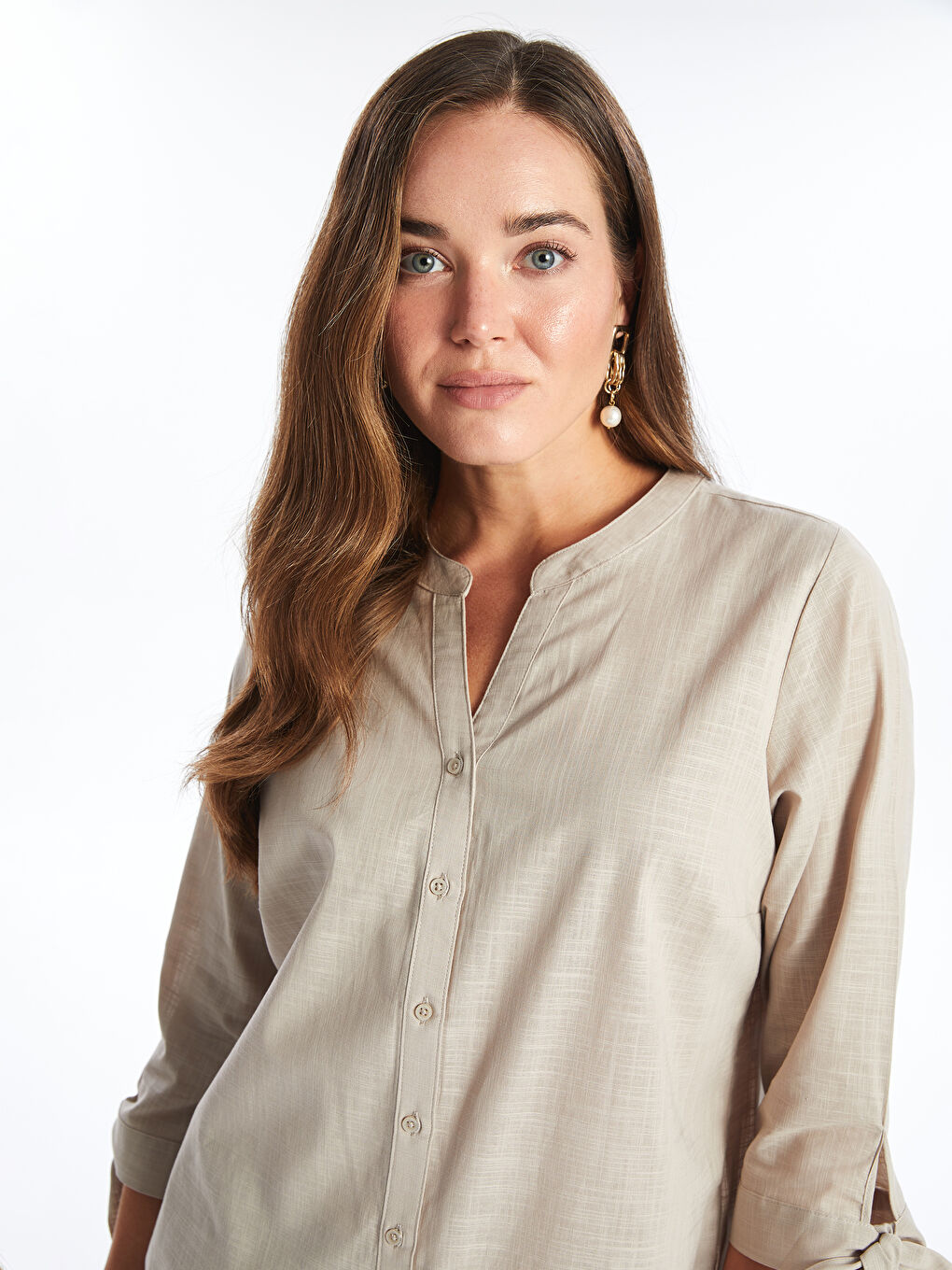 LCW Grace Women's Notch Neck Plain Blouse -W49220Z8-FJS
