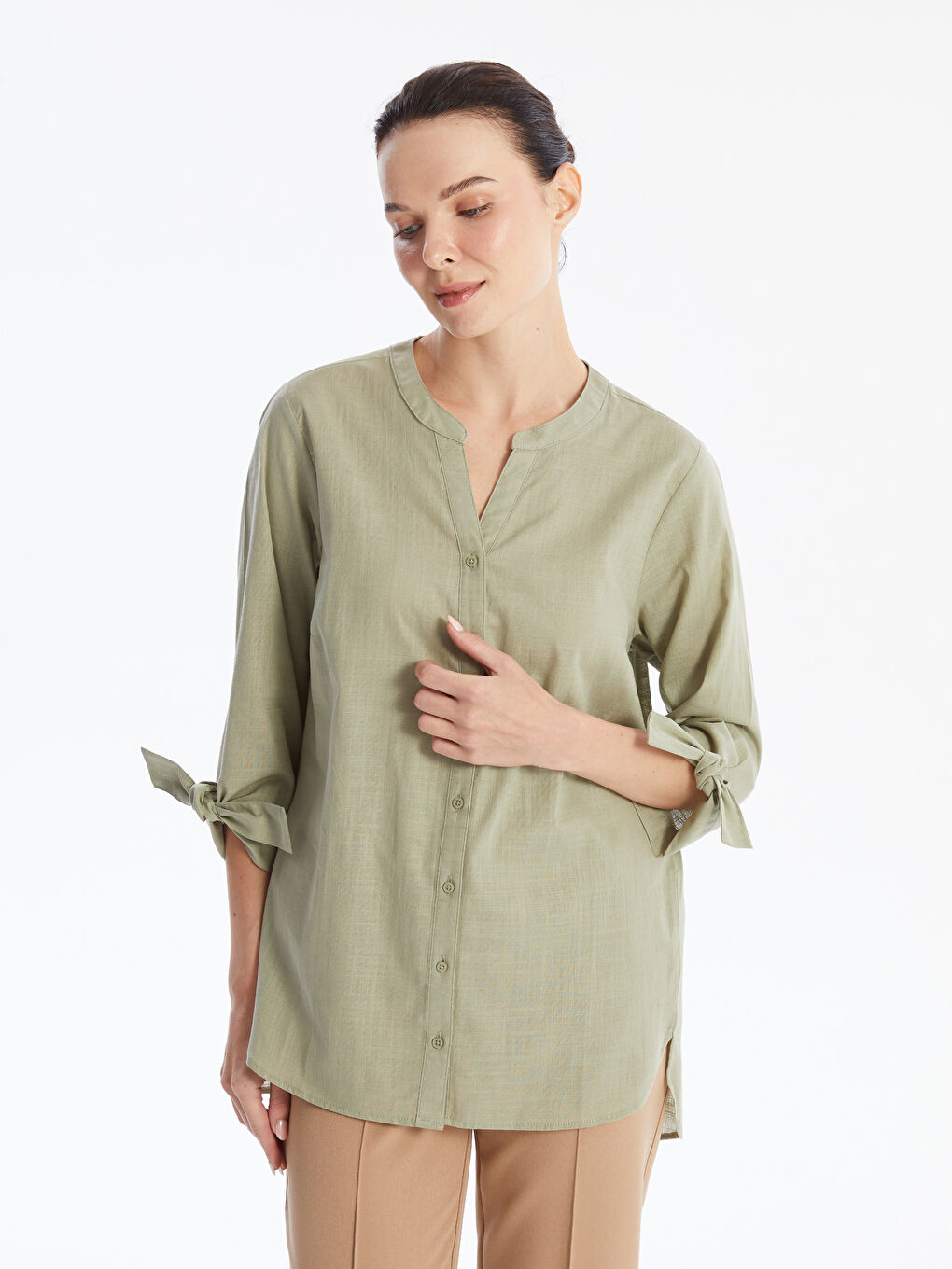 LCW Grace Women's Notch Neck Plain Blouse -W49220Z8-GHY