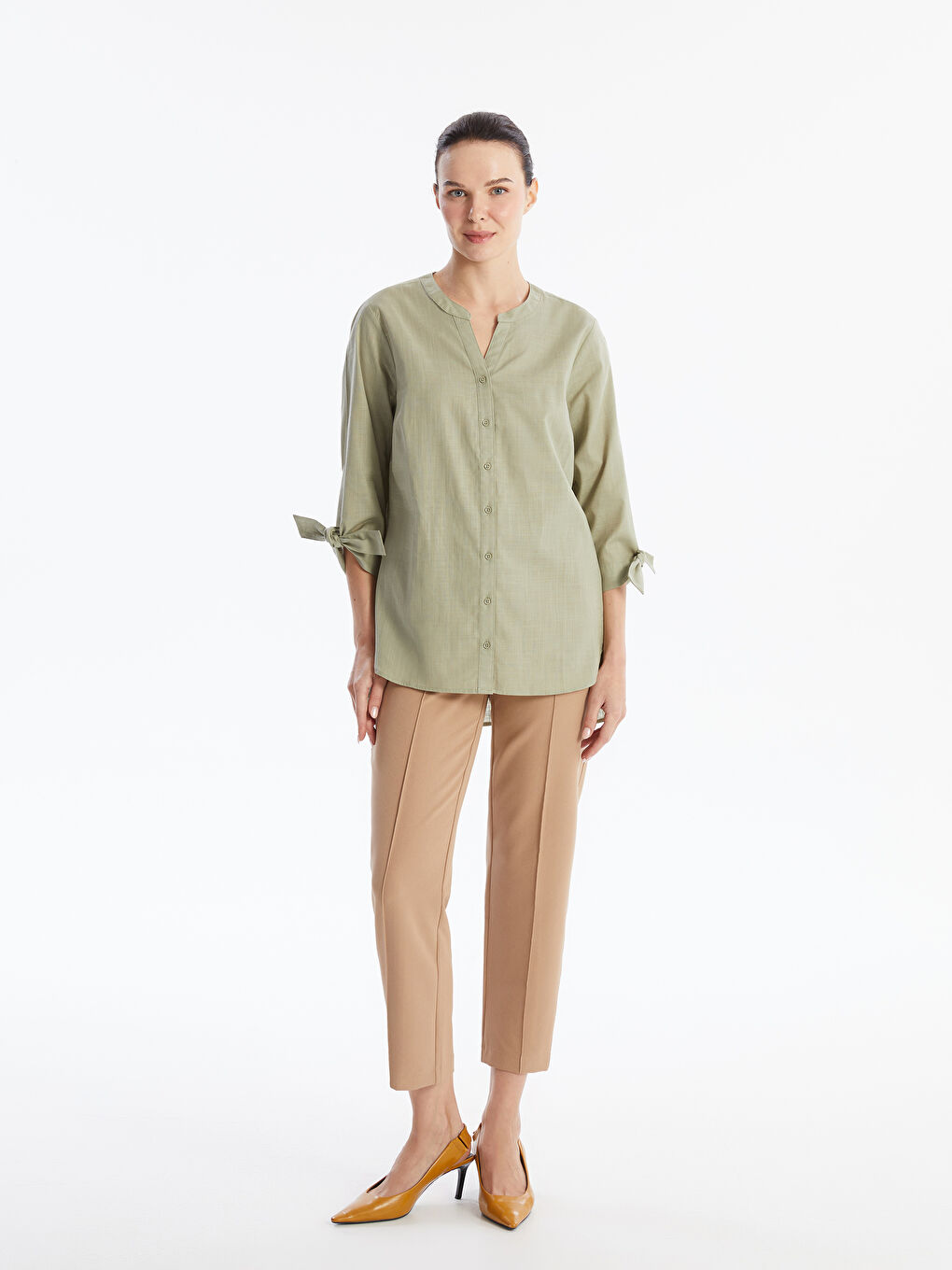 LCW Grace Women's Notch Neck Plain Blouse -W49220Z8-GHY