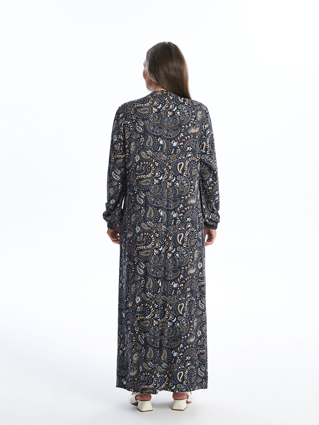 Lacivert Bisiklet Yaka Desenli Kadın Elbise-3