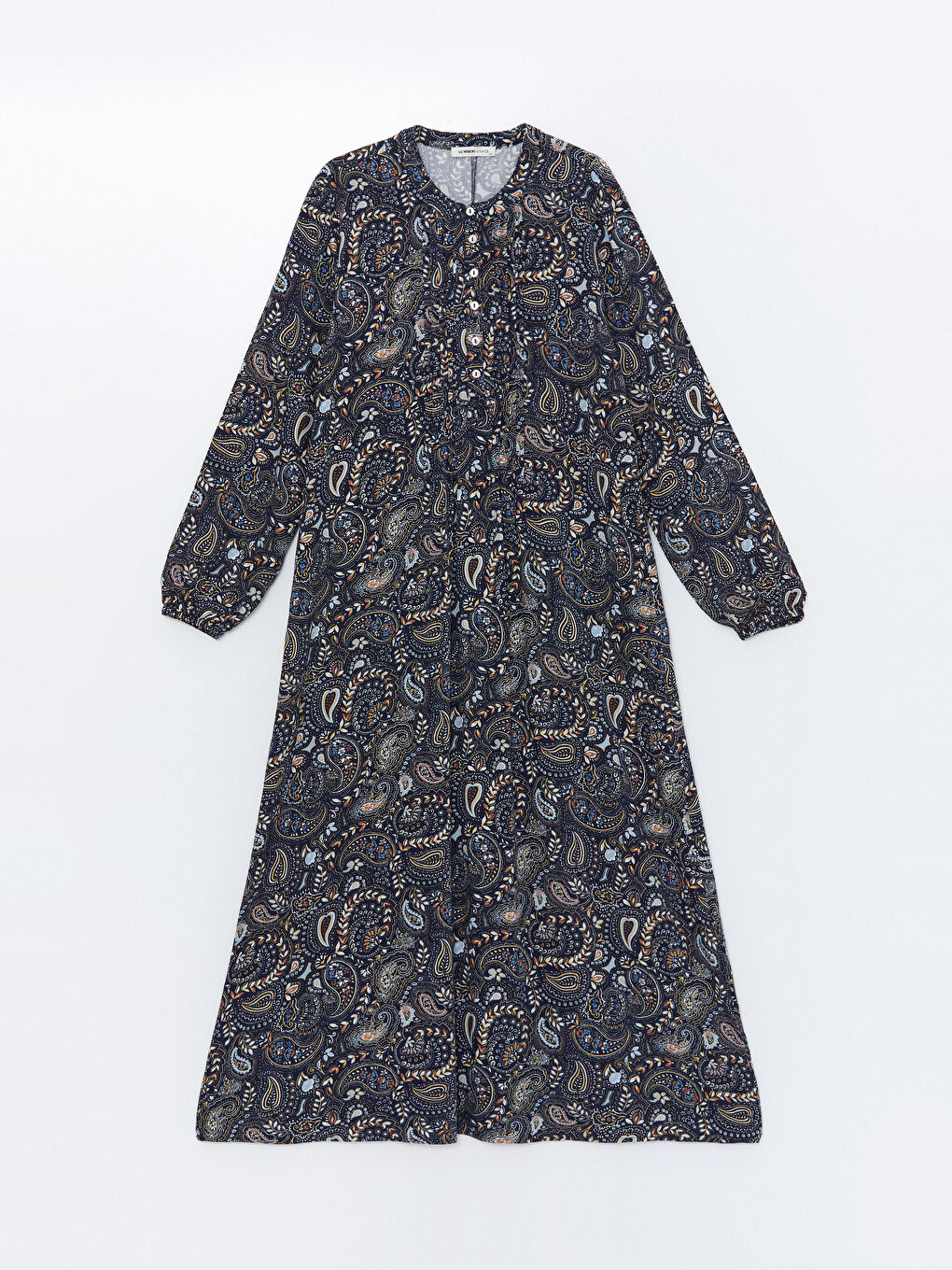 Lacivert Bisiklet Yaka Desenli Kadın Elbise-4