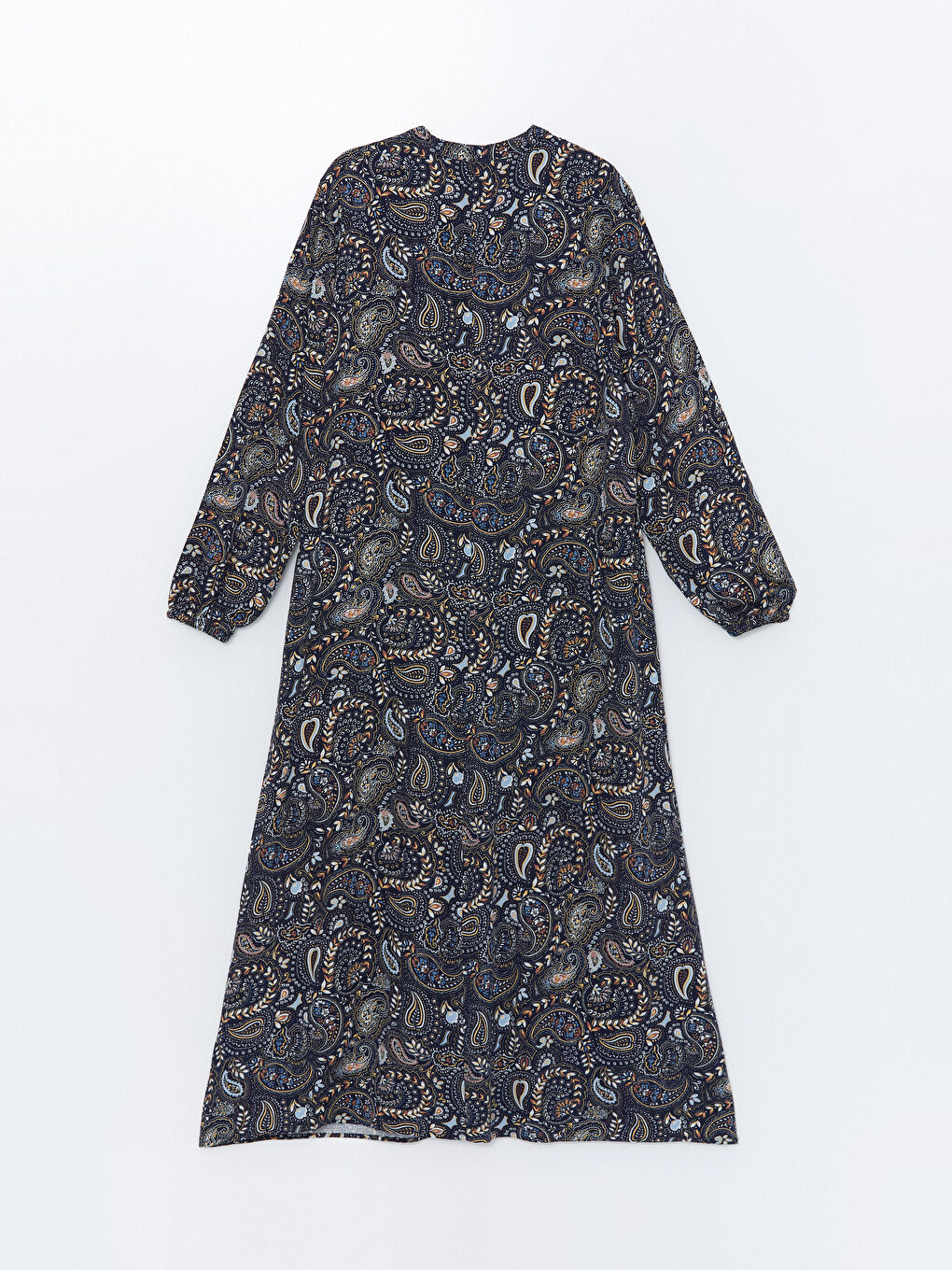 Lacivert Bisiklet Yaka Desenli Kadın Elbise-5