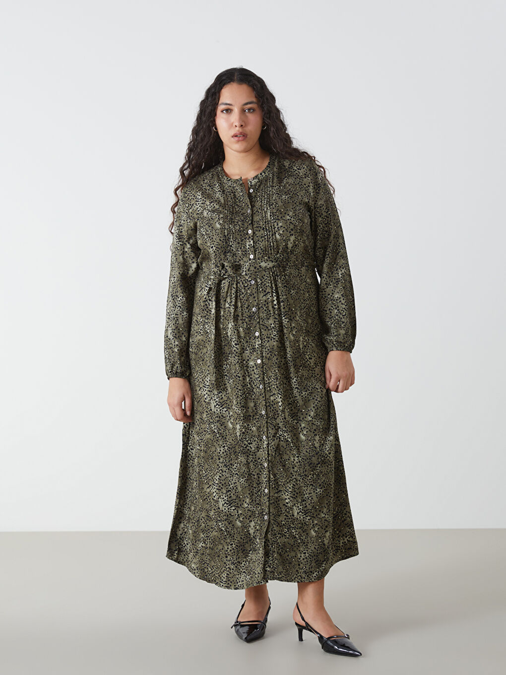 Crew Neck Patterned Women's Dress -W49227Z8-LS6
