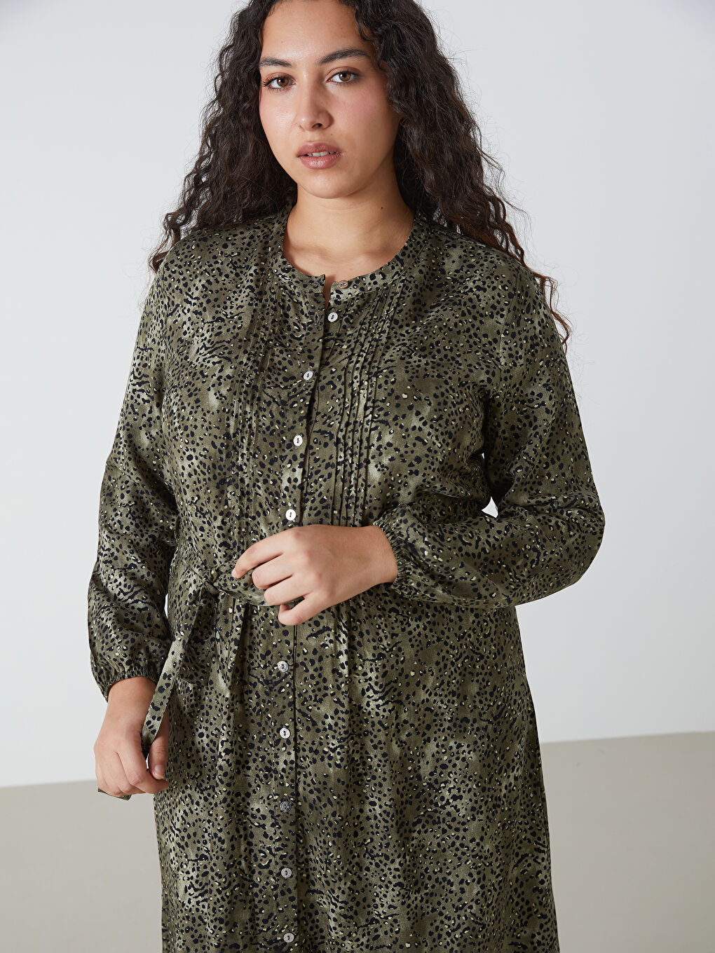 Crew Neck Patterned Women's Dress -W49227Z8-LS6