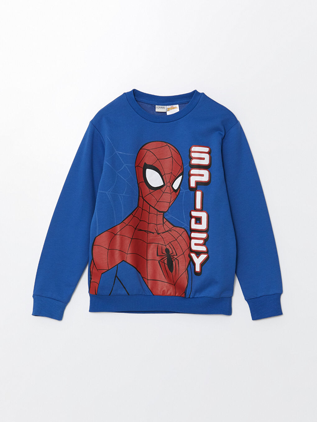 LCW Kids Koyu Mavi Bisiklet Yaka Uzun Kollu Spiderman Baskılı Erkek Çocuk Sweatshirt