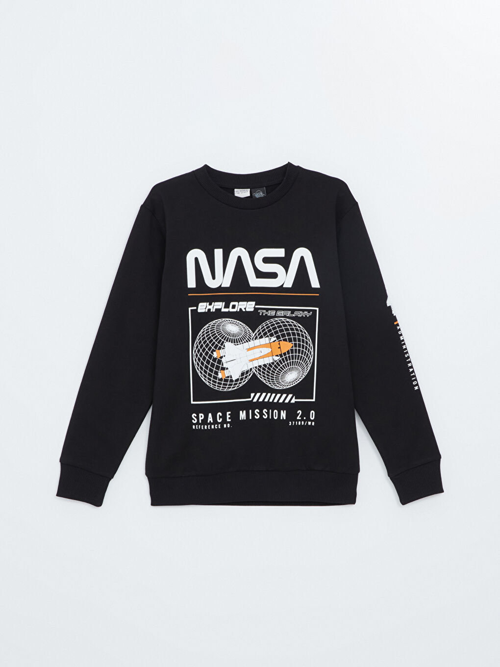 LCW Kids Yeni Siyah Bisiklet Yaka Nasa Baskılı Uzun Kollu Erkek Çocuk Sweatshirt