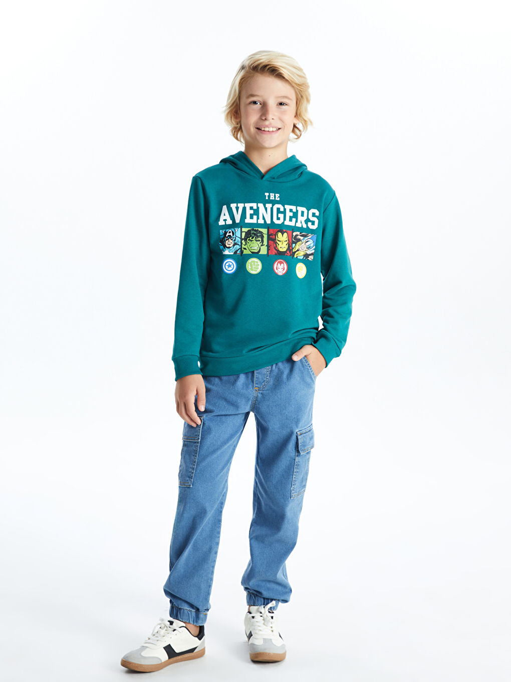 LCW Kids Yeşil Kapüşonlu Hulk Baskılı Erkek Çocuk Sweatshirt