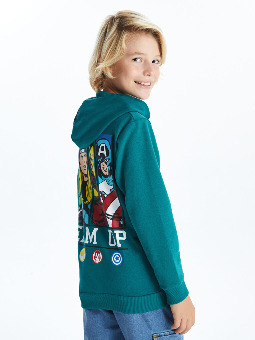 LCW Kids Yeşil Kapüşonlu Hulk Baskılı Erkek Çocuk Sweatshirt - 1