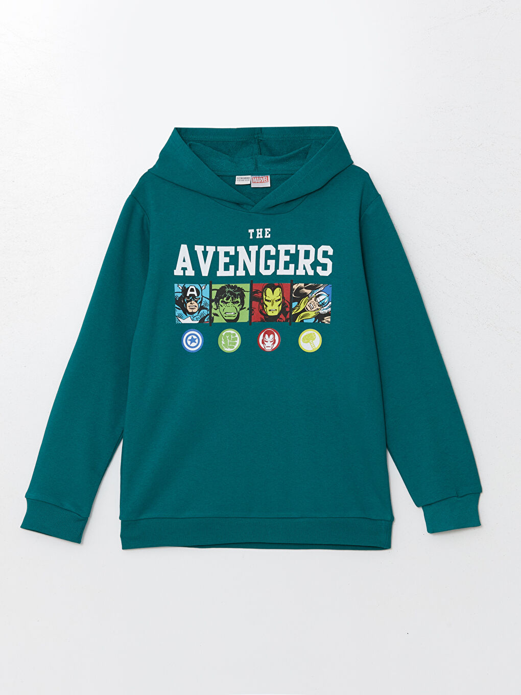 LCW Kids Orta Yeşil Kapüşonlu Hulk Baskılı Erkek Çocuk Sweatshirt