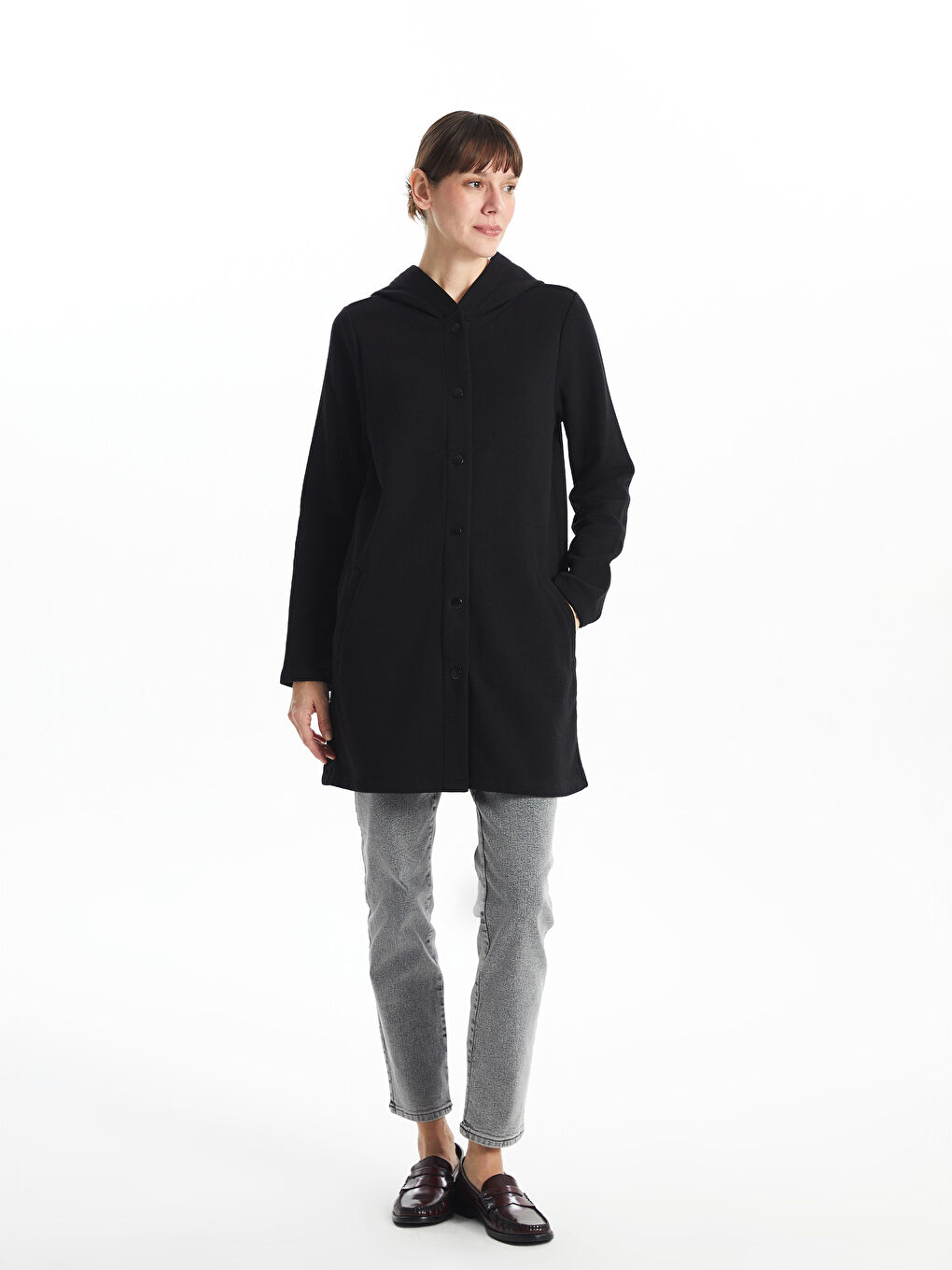 Siyah Kapüşonlu Kadın Hırka-1