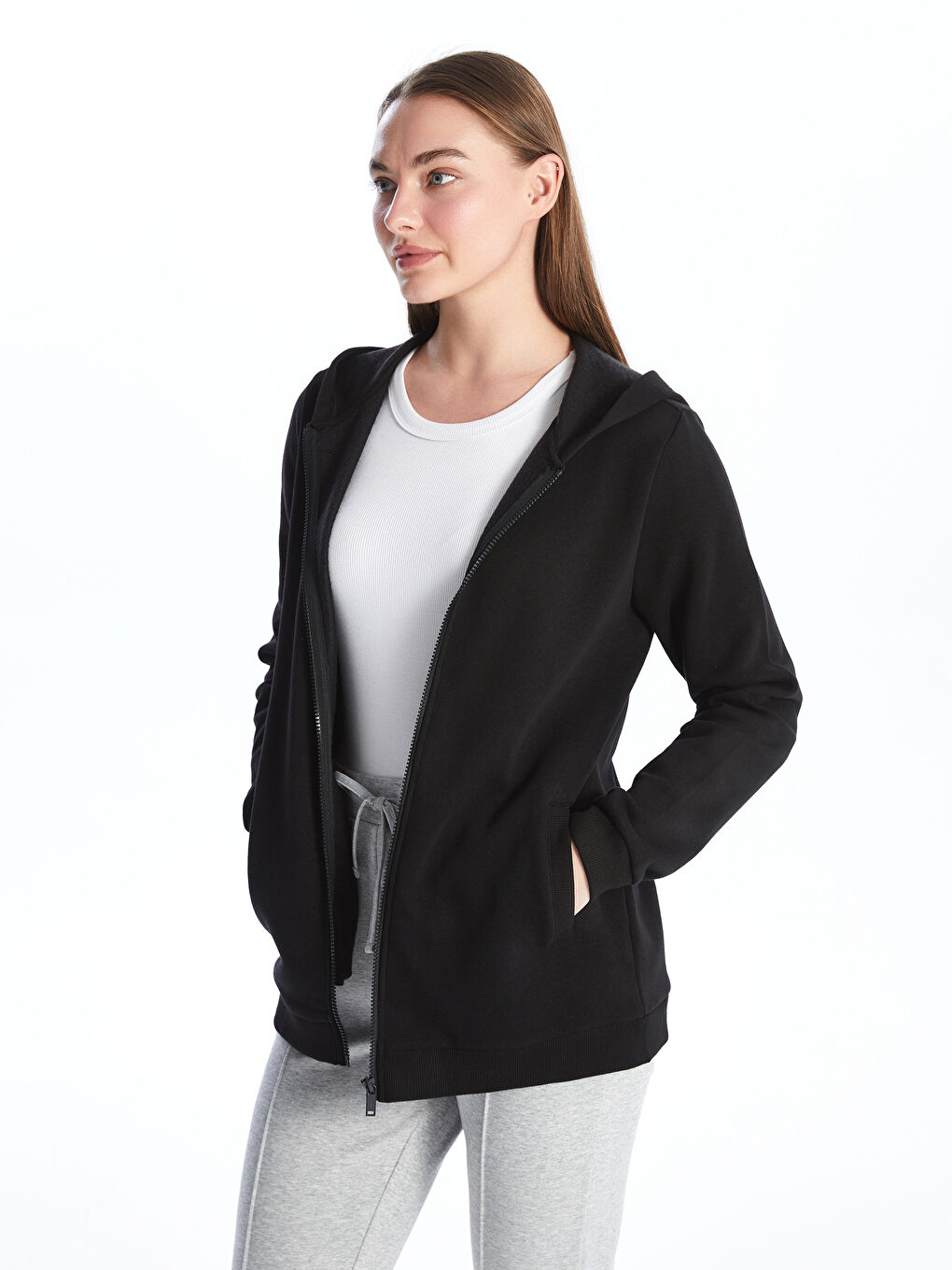 Hooded Women's Thick Zip-Up Sweatshirt-1