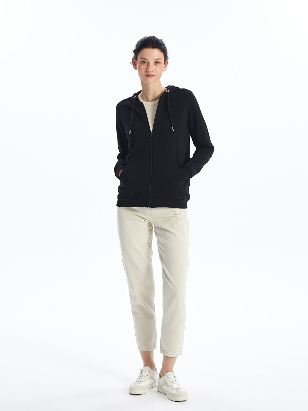 LCWAIKIKI Classic Women's Hooded Plain Zip-Up Sweatshirt -W49304Z8-CVL
