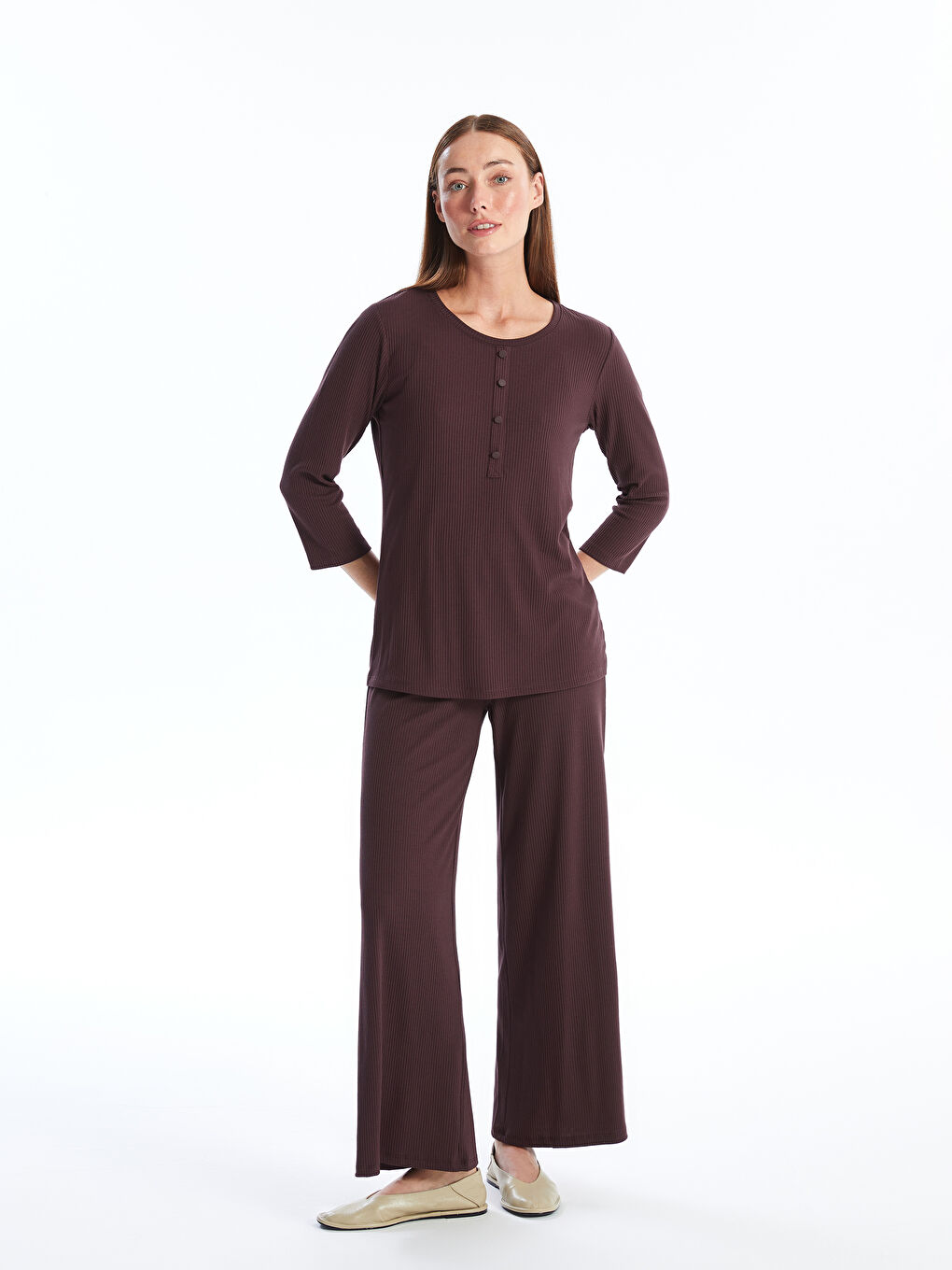 LCWAIKIKI Basic Elasticated Waist Plain Wide Leg Women's Trousers -W49309Z8-HHD