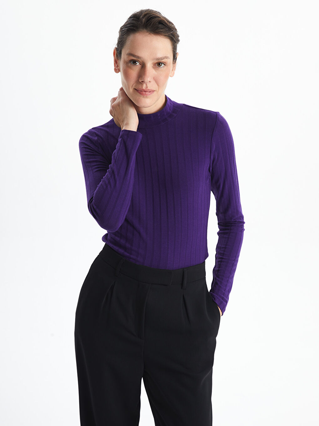 LCWAIKIKI Basic Funnel Neck Plain Long Sleeve Women's Body -W49329Z8-HFL