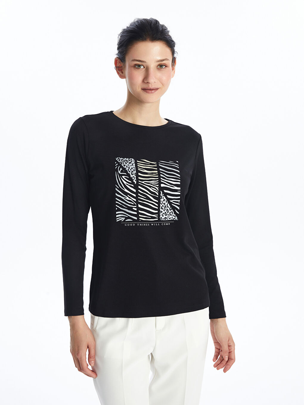 LCWAIKIKI Basic Crew Neck Printed Women's T-Shirt -W49344Z8-CVL