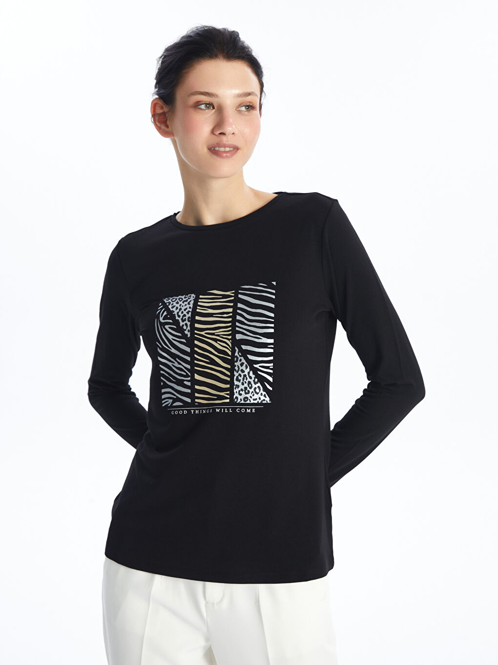 LCWAIKIKI Basic Crew Neck Printed Women's T-Shirt -W49344Z8-CVL