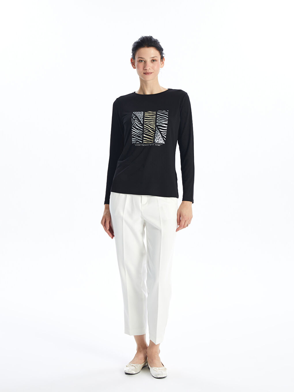 LCWAIKIKI Basic Crew Neck Printed Women's T-Shirt -W49344Z8-CVL