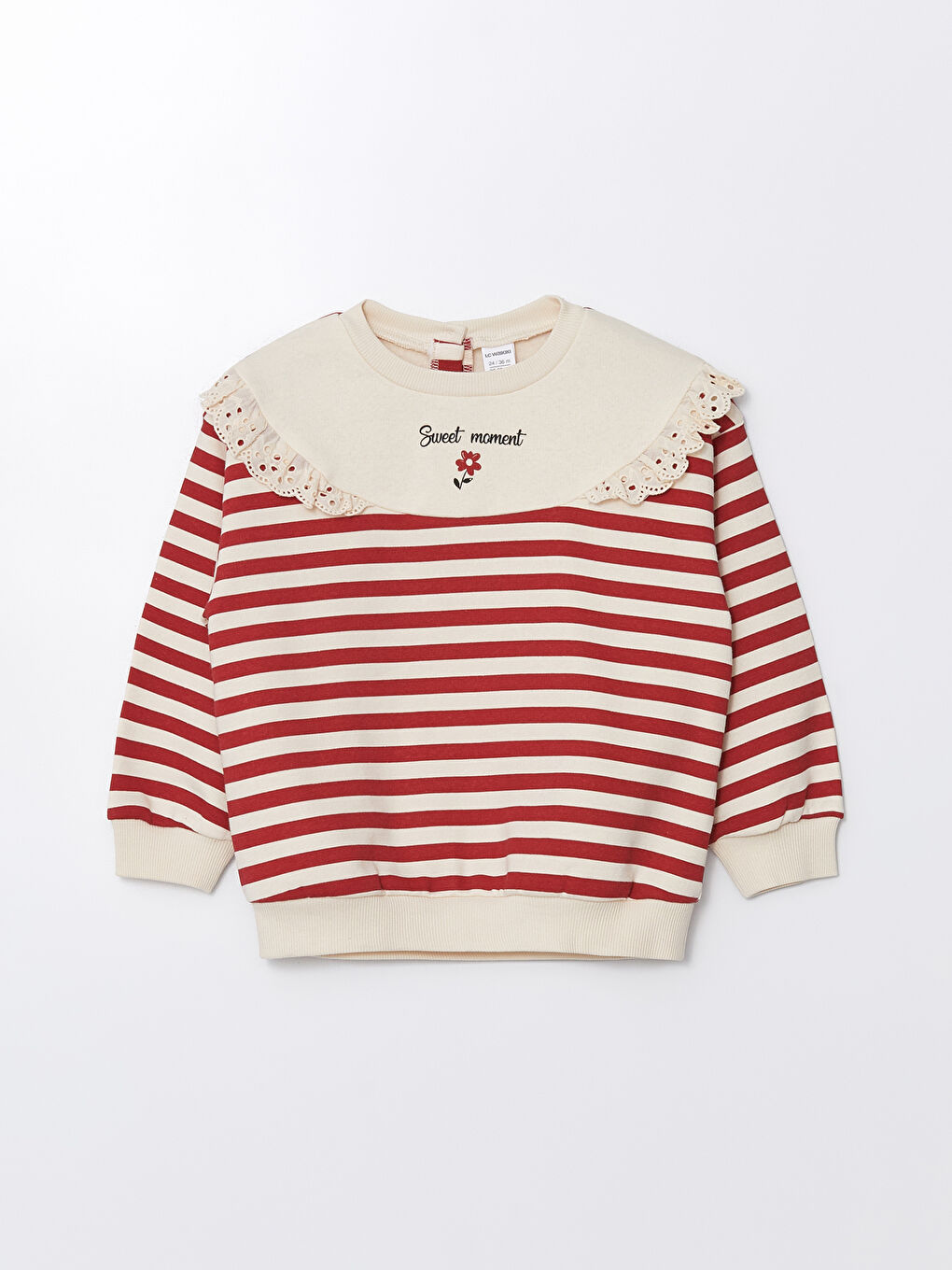 LCW Kids Ekru Bisiklet Yaka Uzun Kollu Kalın Çizgili Kız Çocuk