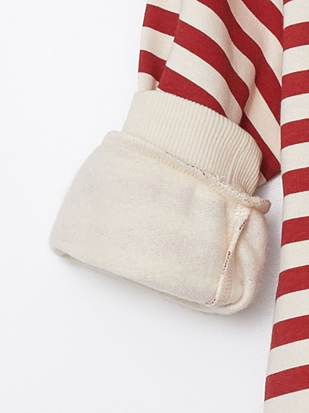 Ekru Bisiklet Yaka Uzun Kollu Kalın Çizgili Kız Çocuk Sweatshirt-1