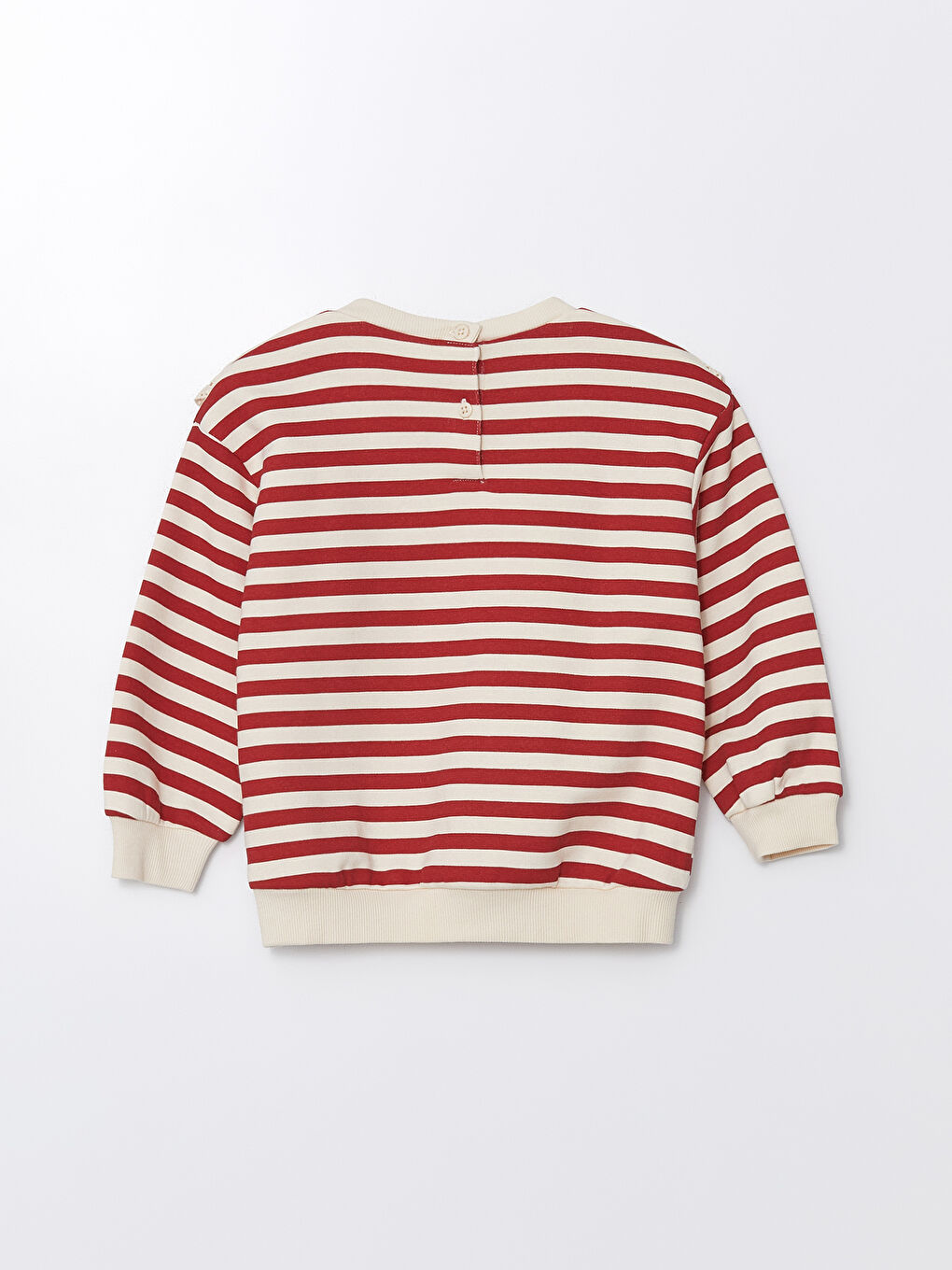 Ekru Bisiklet Yaka Uzun Kollu Kalın Çizgili Kız Çocuk Sweatshirt-2