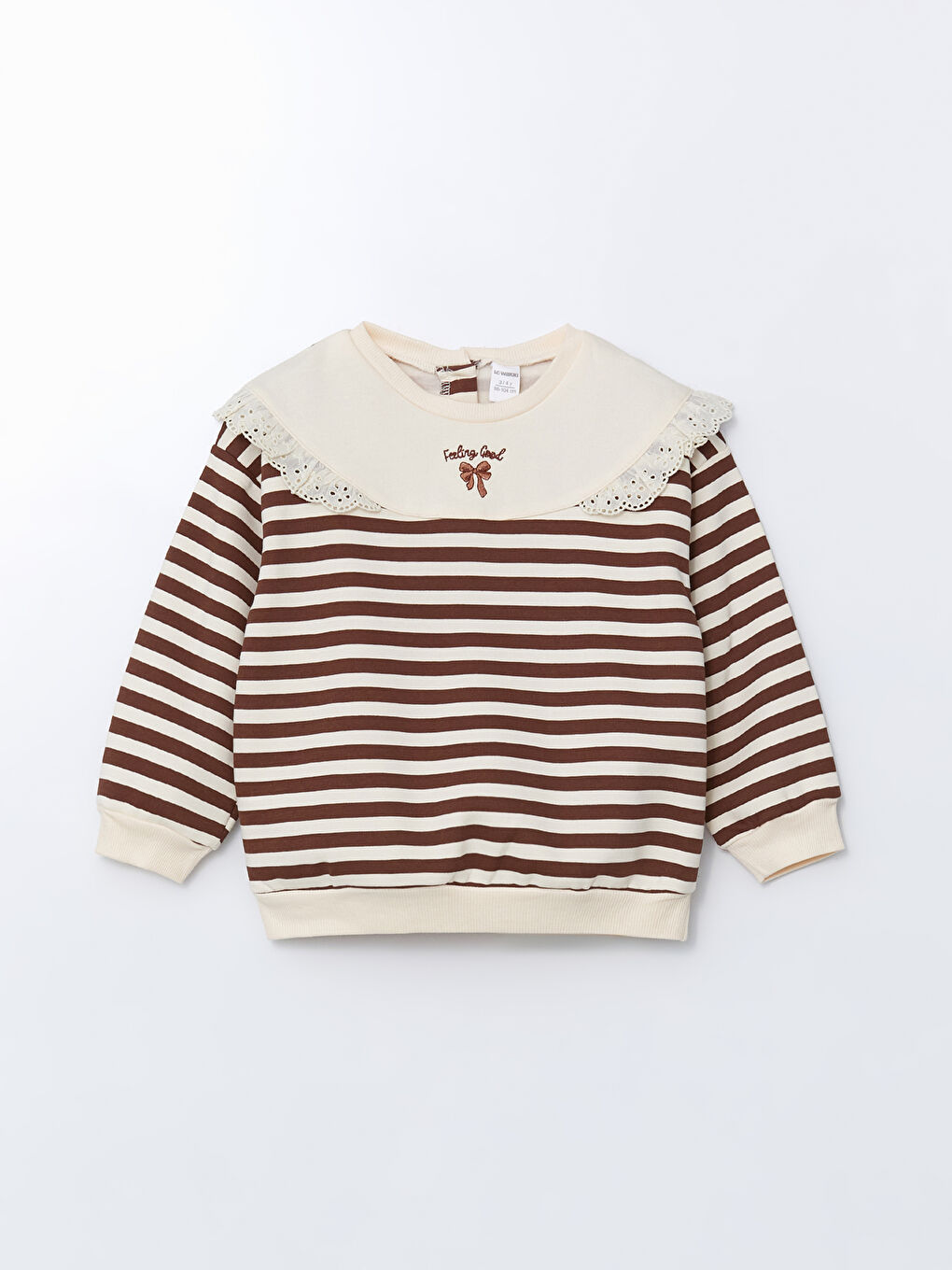 Kahverengi Bisiklet Yaka Çizgili Kız Çocuk Sweatshirt ve Tayt 2'li Takım-1