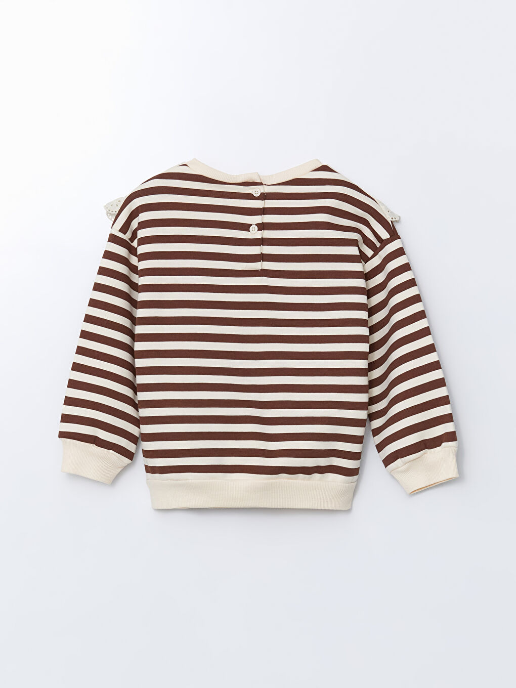 Kahverengi Bisiklet Yaka Çizgili Kız Çocuk Sweatshirt ve Tayt 2'li Takım-2