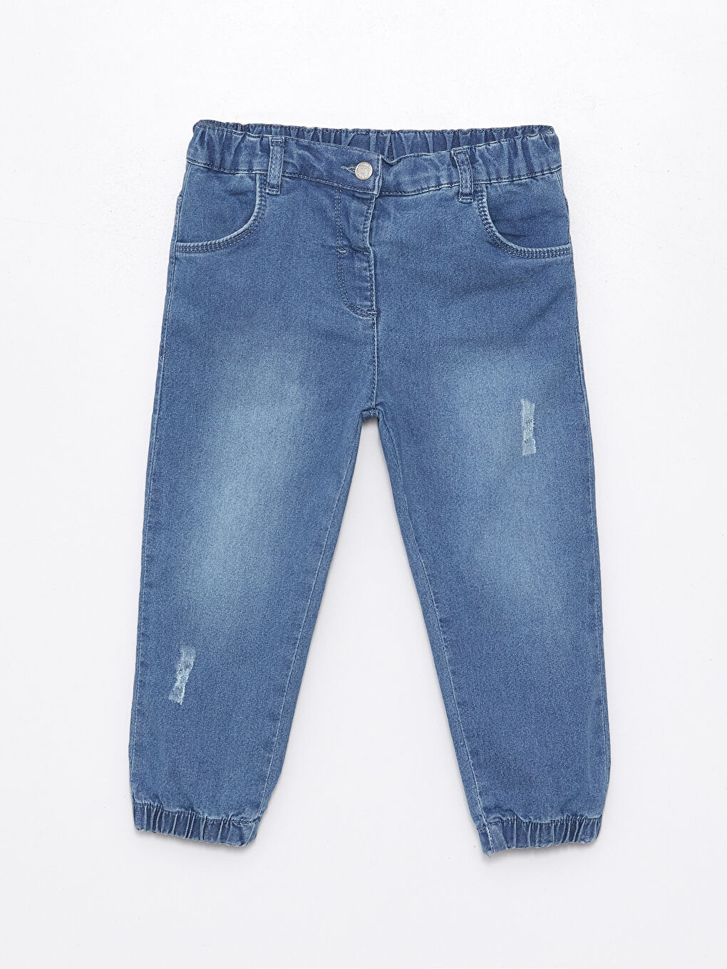 LCW baby Orta İndigo Rodeo Beli Lastikli Basic Kız Bebek Jean Pantolon