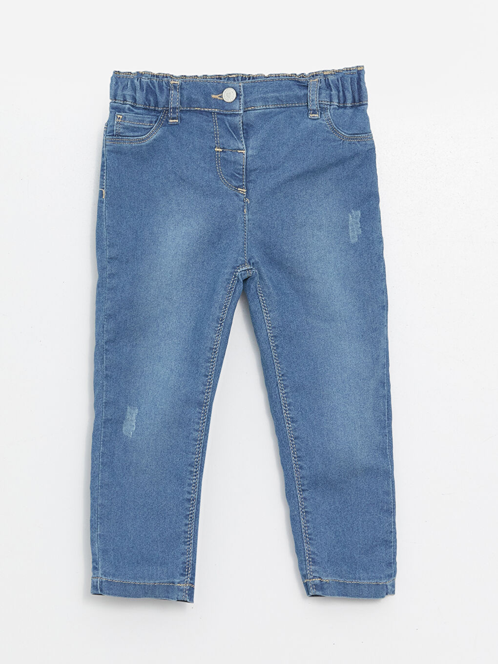 LCW baby Orta İndigo Rodeo Beli Lastikli Basic Kız Bebek Jean Pantolon