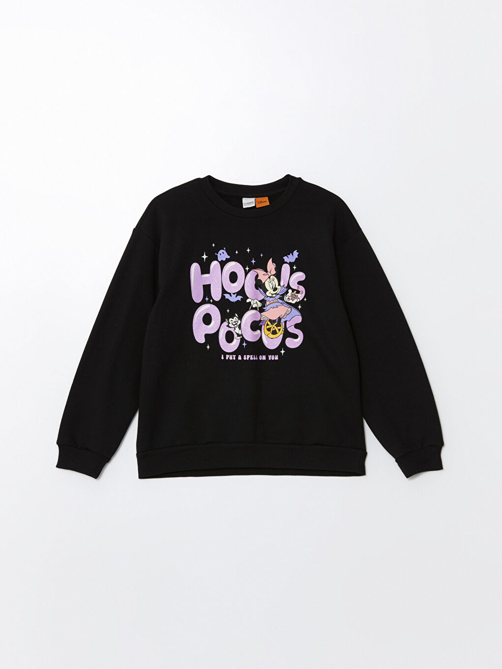 LCW Kids Yeni Siyah Bisiklet Yaka Minnie Mouse Baskılı Kız Çocuk Kalın Sweatshirt