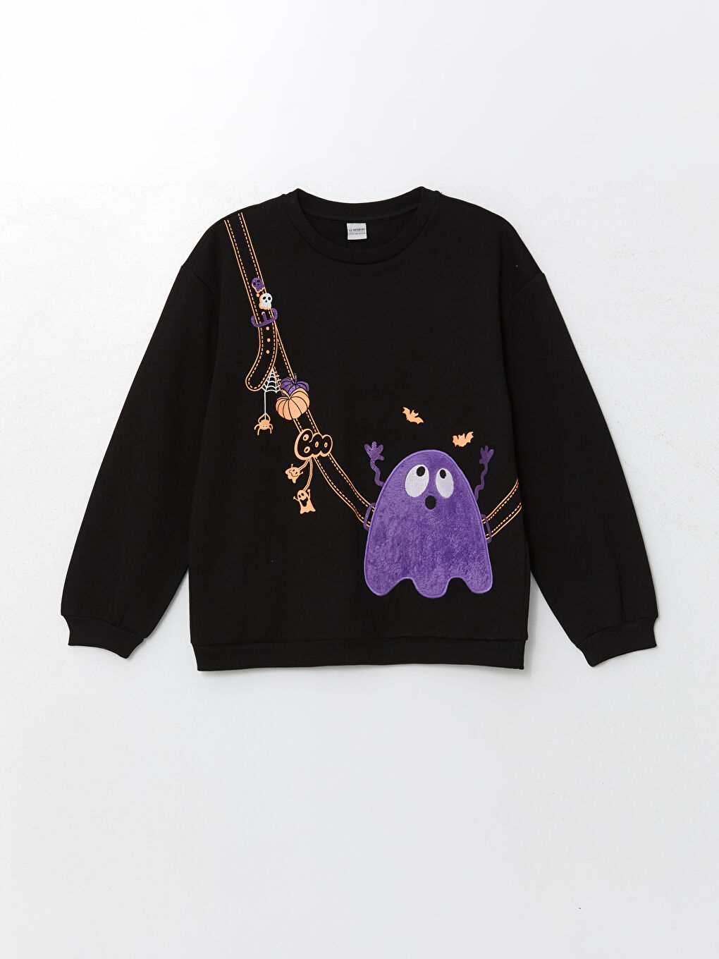 LCW Kids Yeni Siyah Bisiklet Yaka Kız Çocuk Kalın Sweatshirt