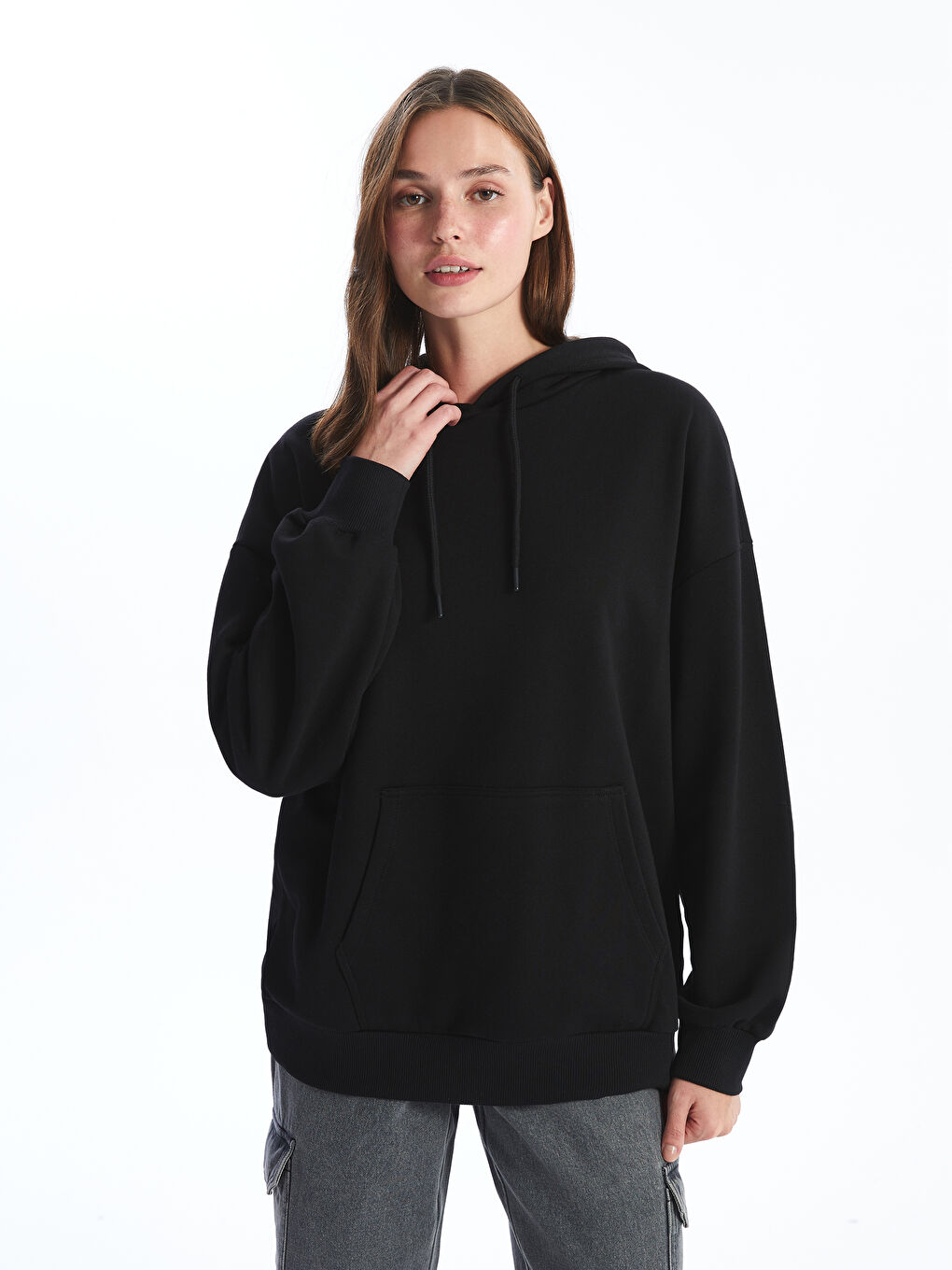 XSIDE Yeni Siyah Oversize Kadın Kalın Hoodie