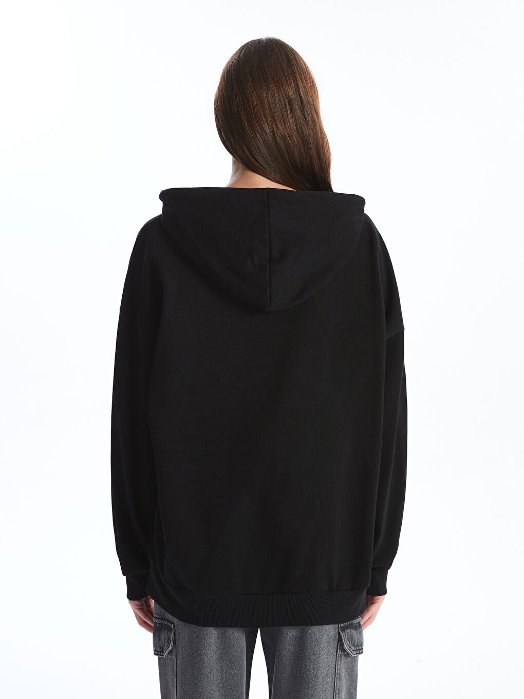 XSIDE Yeni Siyah Oversize Kadın Kalın Hoodie - 3