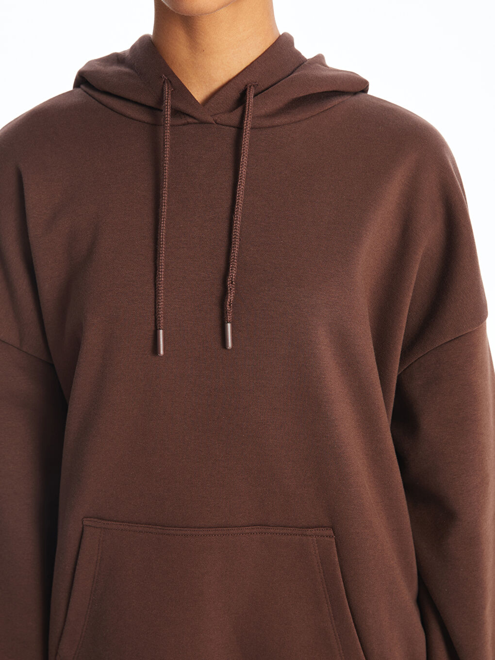 XSIDE Kahverengi Oversize Kadın Kalın Hoodie - 2